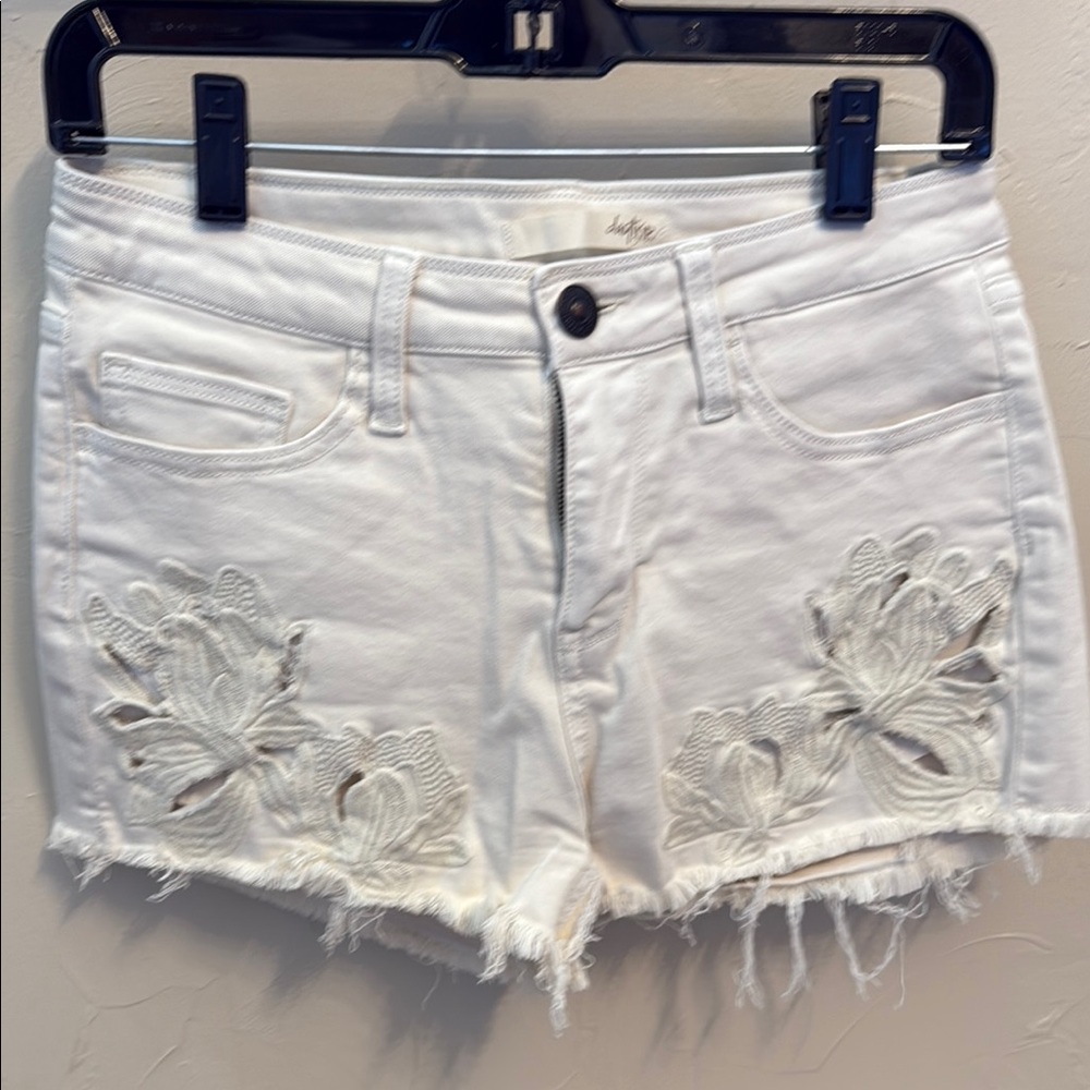 Daytrip Cream Jean Shorts with Distressed Hem